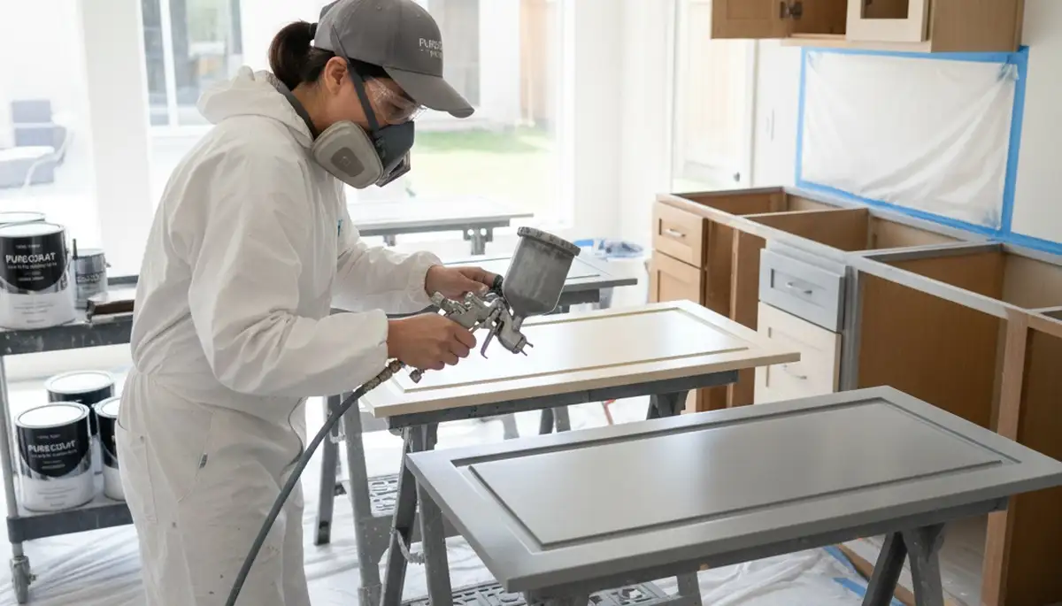 Professional cabinet painting in Durham NC kitchen with smooth, durable finish by expert painters