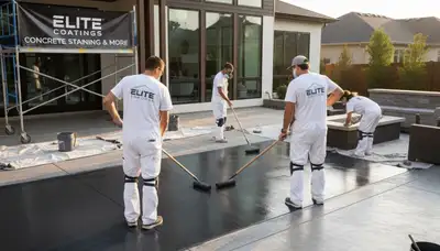Professional concrete staining on residential driveway in Durham, NC by local surface finishing experts
