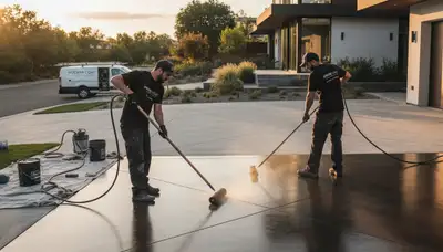 Professional concrete staining on Durham NC driveway by expert house painters for lasting curb appeal