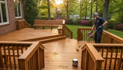 Professional deck staining in Durham NC enhancing wood color and protecting outdoor decks from weather damage