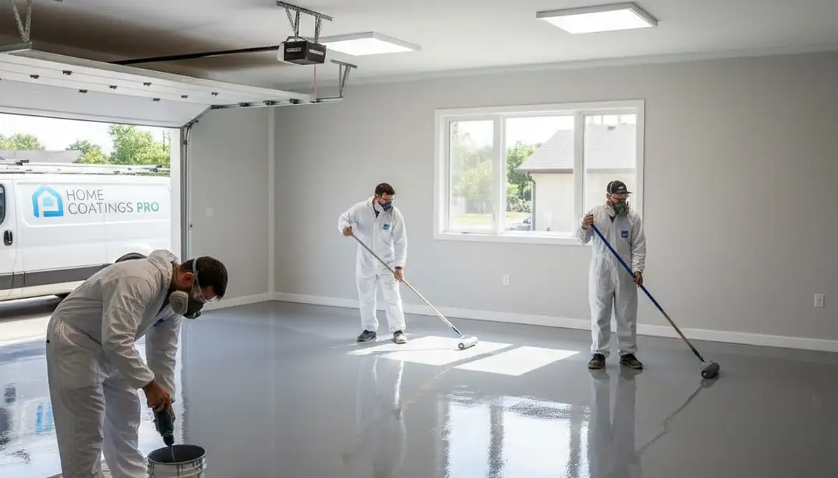 Durham NC epoxy floor coating in garage by professional house painters showing smooth durable finish