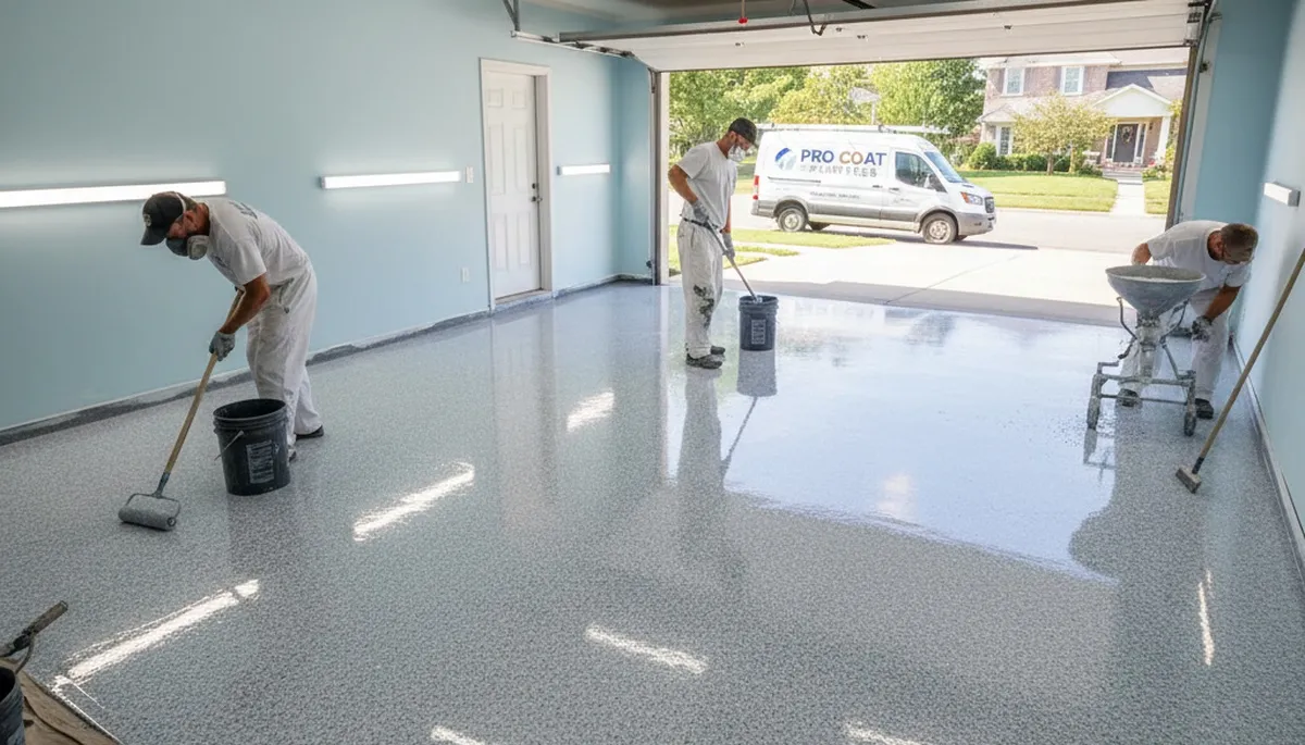 Durham NC garage floor epoxy coating by professional house painters for durable, glossy finish