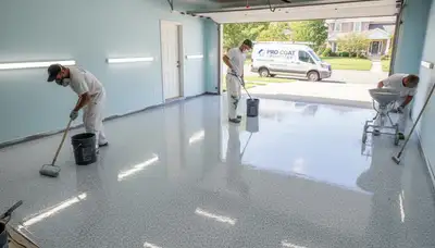Durham NC garage floor epoxy coating by professional house painters for durable, glossy finish