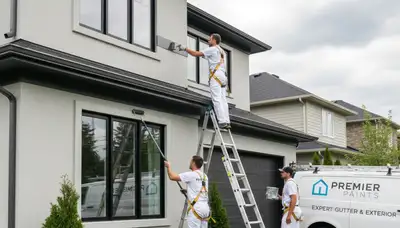 Professional gutter painting on a Durham NC home exterior by local house painters