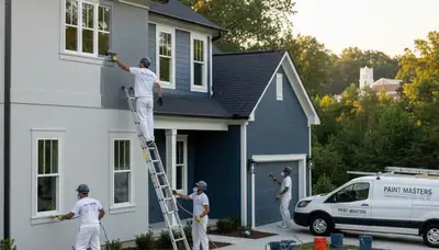 Professional house painters working on exterior home in Durham NC