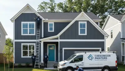Professional house painters working on residential exterior in Durham, NC
