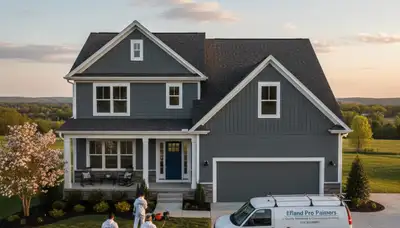 Professional house painters working on Durham NC home exterior painting project