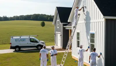 Professional house painters working on exterior home painting in Durham, NC