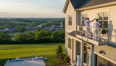 Professional house painters working on exterior home painting in Durham NC