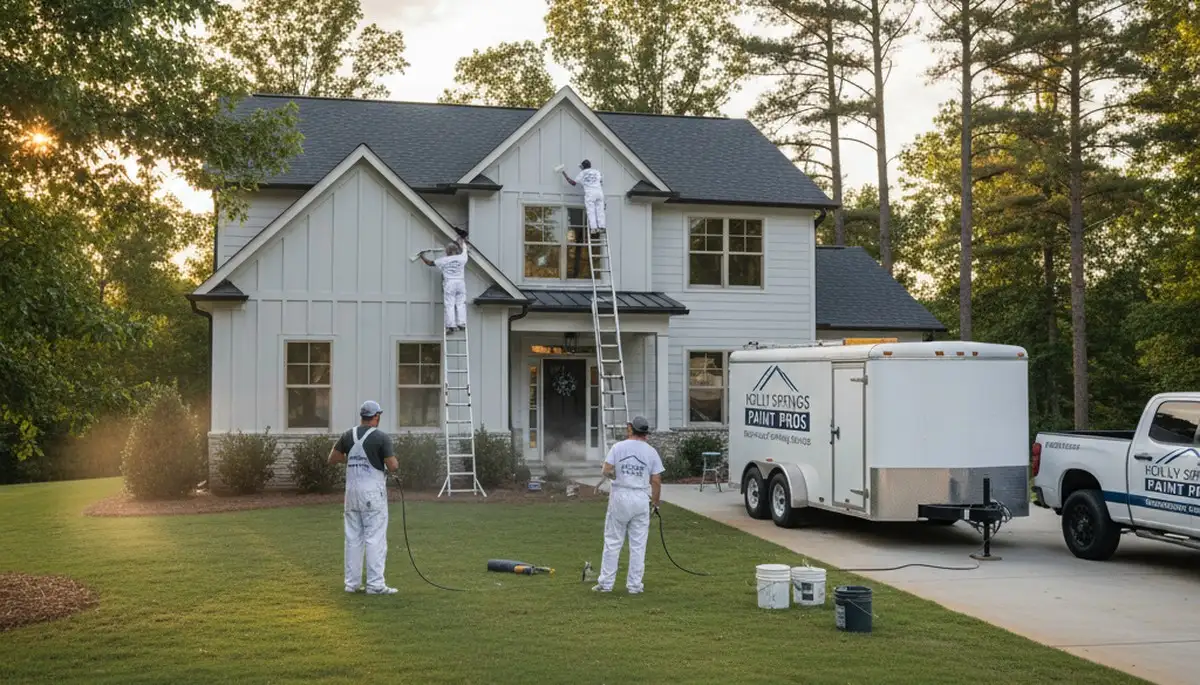 Professional house painters working on a home exterior in Durham NC