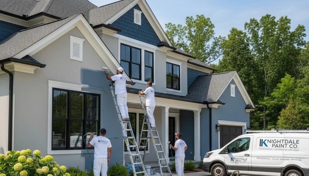 Professional house painters working on residential exterior in Durham, NC
