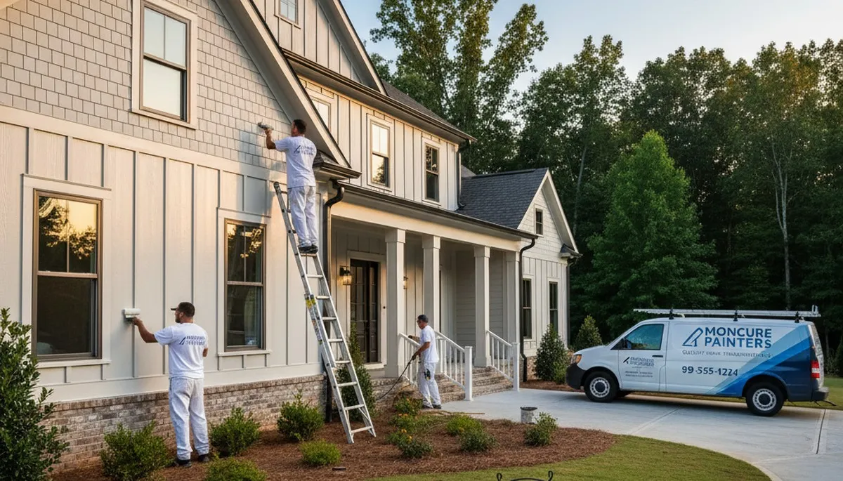 Professional house painters working on exterior home repaint in Durham NC
