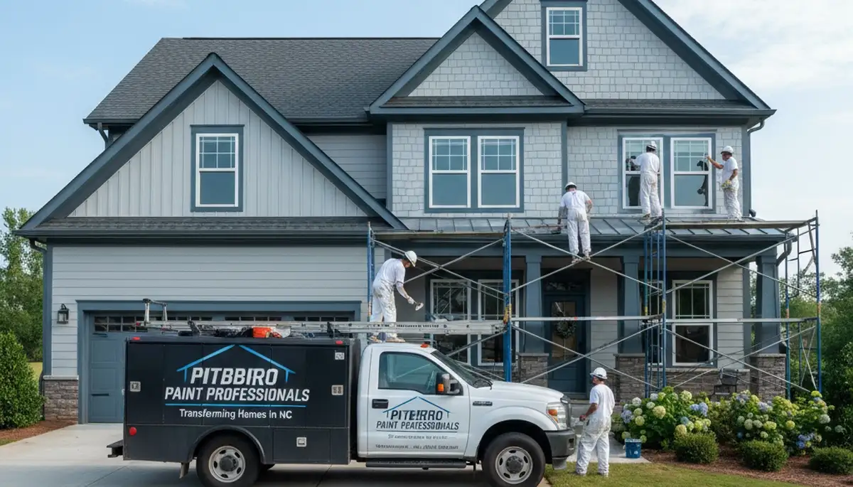Professional house painters working on residential exterior in Durham, NC