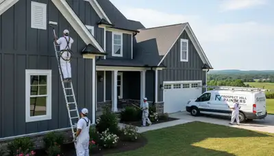 Professional house painters working on residential exterior in Durham, NC