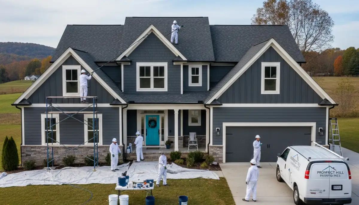 Professional house painters working on exterior home repaint in Durham, NC