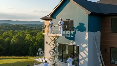 Professional house painters working on exterior home painting in Durham, NC