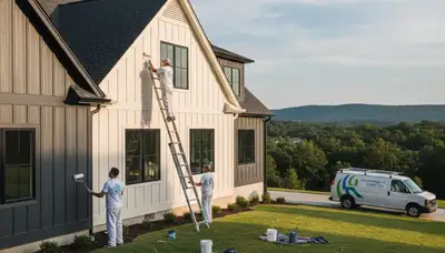 Professional house painters improving home exterior in Durham, NC