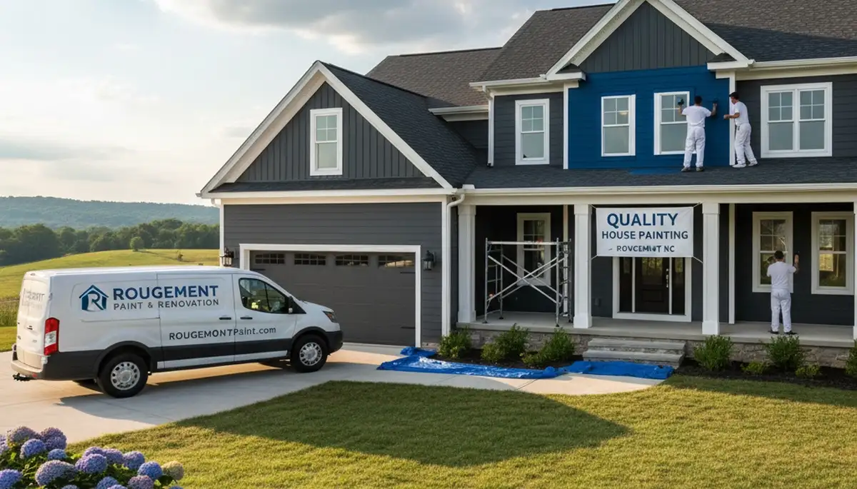 Professional house painters working on residential exterior in Durham, NC