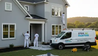 Professional Durham, NC house painters preparing a home for exterior painting