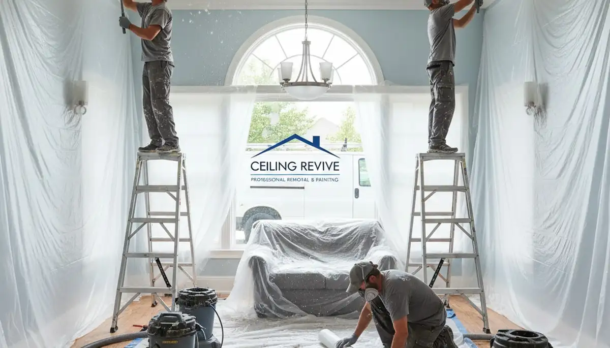 Professional popcorn ceiling removal service in Durham, NC home with smooth modern finish