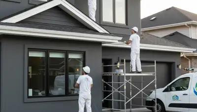 Professional trim and fascia painting on Durham NC home exterior by expert house painters
