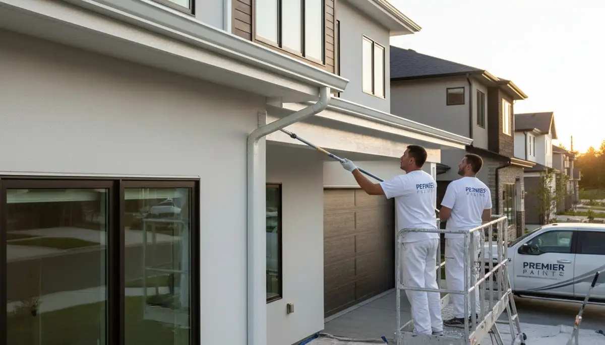 Professional trim and fascia painting on Durham NC home exterior by expert house painters
