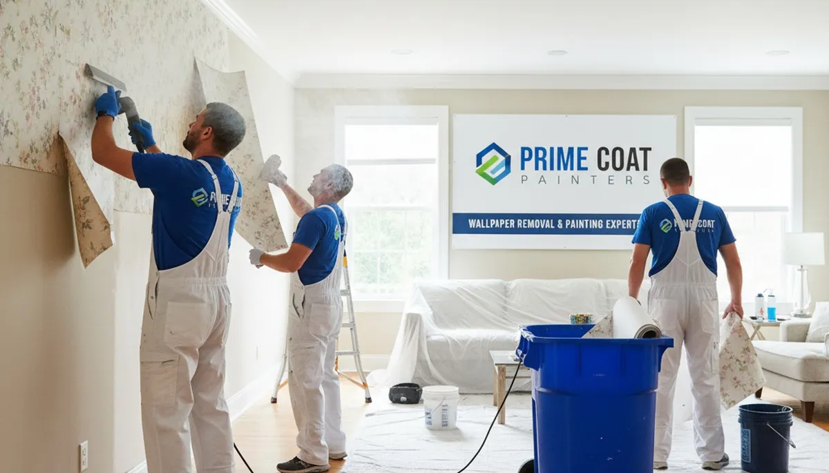 Professional wallpaper removal service in Durham, NC preparing walls for fresh interior painting